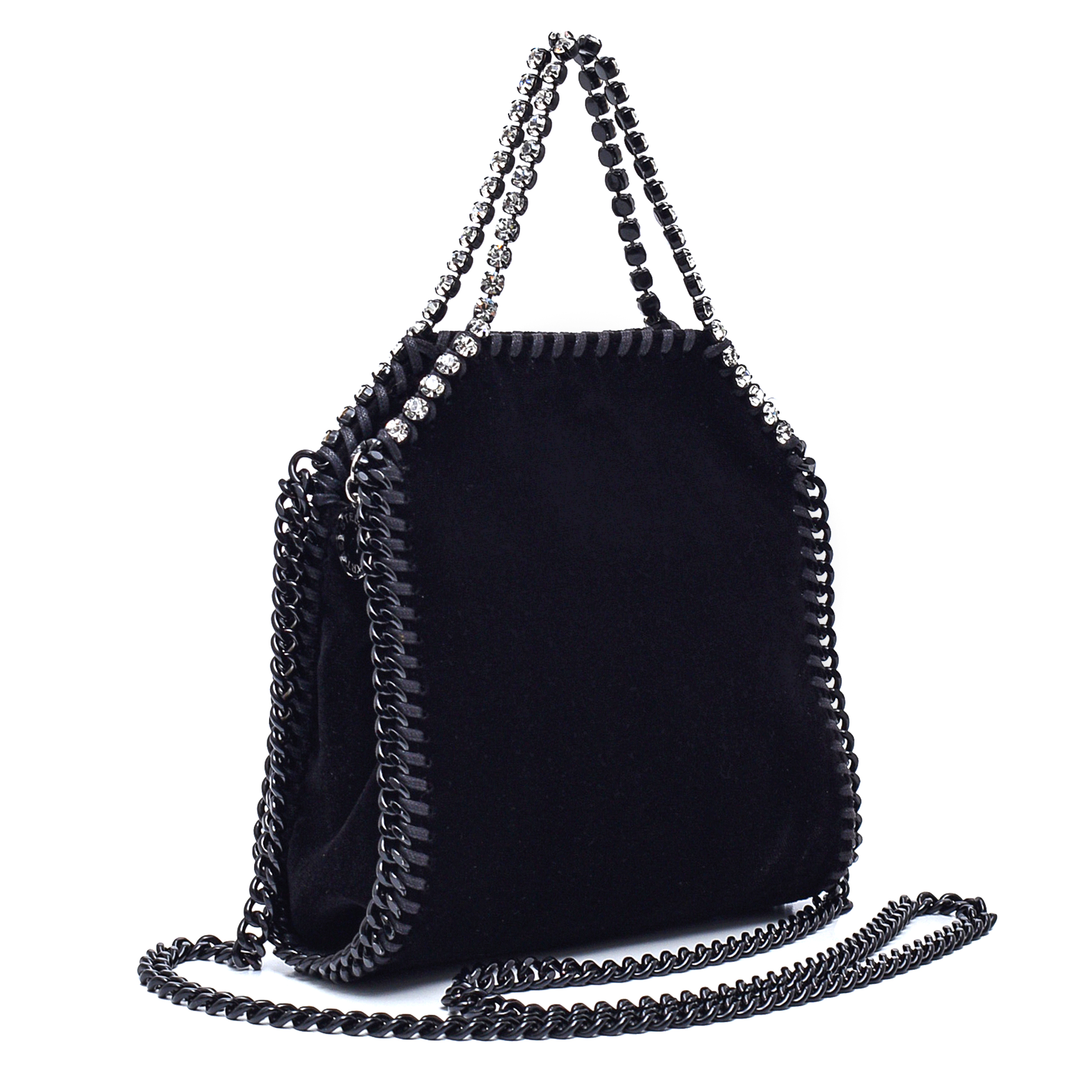 Stella Mccartney - Black Falabella Mini Twinkling Crystal Chains Tiny Tote Bag